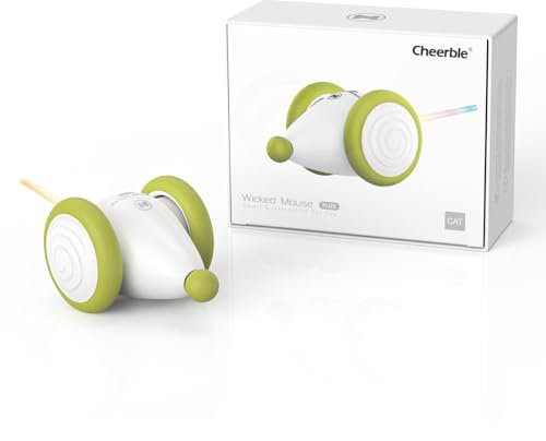 Cheerble Upgraded Cat Toy Mouse, Wicked Mouse Plus - Interactive Cat Toy for Indoor Cats with LED Lights Blinking, USB-C Rechargeable, 2-Speed Mode, Ideal for Adult Kittens Indoor, Green