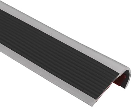 uxcell 1Pcs Stair Nosing, Vinyl Stair Edge Protector, Anti Slip Step Trim for Stair Edging, Stair Edge Trim, Outdoor Indoor Steps, Easy to Install, 6.6Ft, Black & Grey