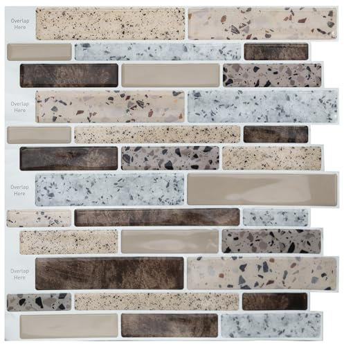 Art3d Piastrelle per paraschizzi per cucina, 10 fogli adesivi da parete, per cucina, bagno, lavanderia, paraschizzi, 30,5 x 30,5 cm, design pietra marrone