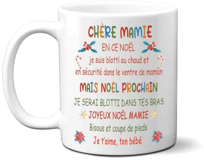 Lalasol Mug Noël Future Futur Bébé – Tasse Cadeau de Noël Pour Futur Future Papa Maman Mamie Papy Enceinte Naissance (Mamie)