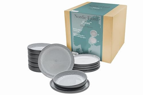 CreaTable, 21520, Serie Nordic Fjord, 12-teiliges Geschirrset, Teller Set aus Steinzeug, spülmaschinen- und mikrowellengeeignet, Qualitätsproduktion