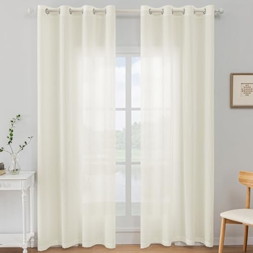 Ystyle Tende per Interni 2 Pezzi 140x280 CM, Tende Camera da Letto Soggiorno, Tende Moderne per Salotto Casa Finestra, Tenda Trasparenti Voile Semi Eleganti con Anelli, Beige