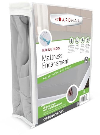 Guardmax Hochwertiger Matratzenschoner mit Reißverschluss für Queen-Size-Betten, wasserdicht und gegen Bettwanzen, schützt vor Hausstaubmilben, Bettwanzen, Staub, Schmutz, Flecken, verschütteten