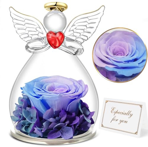 Miofula Rosa Stabilizzata Vera Regalo Donna Compleanno, Rosa Eterna Figurine Angelo Regalo per Mamma, Idee Regalo Anniversario Regali Natale San Valentino Festa della Mamma per Mamma Nonna Fidanzata