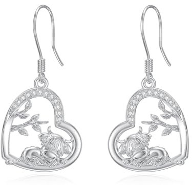 enjoylifecreative Damen Hochland Kuh Ohrringe 925er Sterling Silber Hochlandrind Highland Cow Ohrhänger Kühe Schmuck Geschenk für Frauen Mädchen Kuhliebhaber