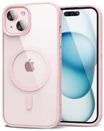 oakxco for iPhone 15 Case Clear Magnetic Compatible with Magsafe, Thin Slim Transparent Non Yellowing, Hybrid Soft Silicone Bumper & Hard Plastic Protective Cover for Women, Light Pink