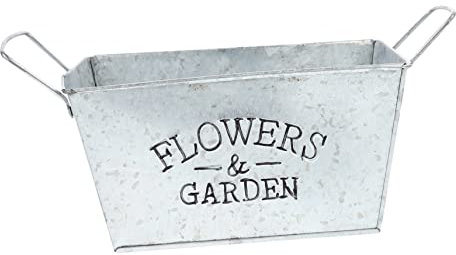 OKUMEYR Rechteckiger Pflanztopf Druckfest aus Eisenblech mit Zwei Griffen Ländlicher Stil für Gartenpflanzen und Blumendekoration Außen