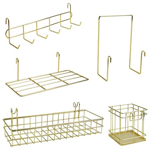 LPAMABA 5 PCS Accesorios para Panel Rejilla, Cesta Metalica Rejilla Pared, Rejilla para Colgar en la pared, Cesta Colgante de Metal con Ganchos para Colgar, Cesta Colgante para Oficina Cocina Hogar