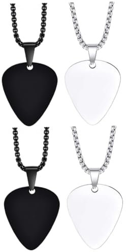 Toyvian 4 Stück Plektrum stainless steel jewelry edelstahlschmuck Halsketten schmücken gitarrenpickel DIY Gitarren-Pick-Halskette Rock'n'Roll Anhänger Halskette Kette Mann