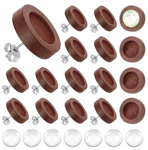 UNICRAFTALE 40 pz Orecchini A Bottone In Legno di Noce 18mm Cabochon Vuoti Orecchino A Bottone Fai Da Te Orecchino A Bottone Orecchino In Legno Realizzazione di Accessori con Cabochon In Vetro