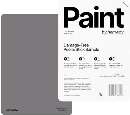 Hemway - Peel & Stick Sample for Our Interior Paint - Storm Grey | A5 Damage-Free, Accurate Colour Swatch | Test Our Matt Finishes for Interior Decor | Easy to use and eco-friendly