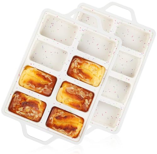 AOTASO 2 mini moldes para pan con marco reforzado de metal, sartenes de silicona pequeñas antiadherentes para hornear, 8 cavidades pequeñas de pastel de carne (crema)