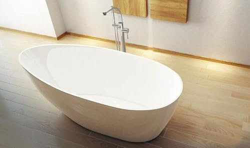 ECOLAM Baignoire autoportante Goya 160x70 cm + vidage Click Clack | Design en fonte minérale | Baignoire îlot a poser