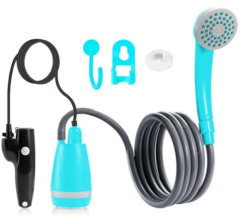 HUIOP Kit de Douche de Camping Portable en Plein air, avec décharge d'eau de 2,5 à 3,5 l/Min, Tuyau de 2 m, Chargement USB, autonomie de la Batterie de 30 à 60 Minutes