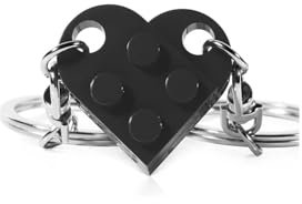 Love Heart Keyring, 2 Brick Matching Couples Keychain Set, Lego Heart Keyring for Girlfriend Boyfriend/Friendship Gift (Black)
