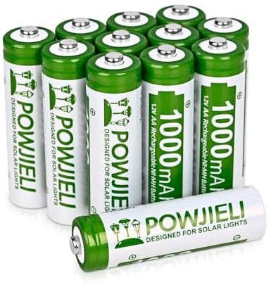 POWJIELI NI-MH AA Akku,Doppel-A-Solarakku Wiederaufladbare Batterien Geringe Selbstentladung, 1.2 V vorgeladen für Solarleuchten, Lichterketten, Solar-Wegeleuchten (12 Stück)