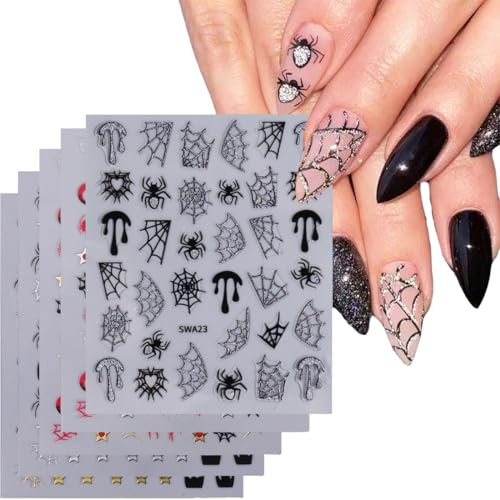 ZOPJUMA 5 Stück Halloween 3D Nagelsticker Nagelaufkleber Halloween 5D Stereoskopisch Selbstklebend Nail Art Sticker Dekoration Nageldesign Zubehör