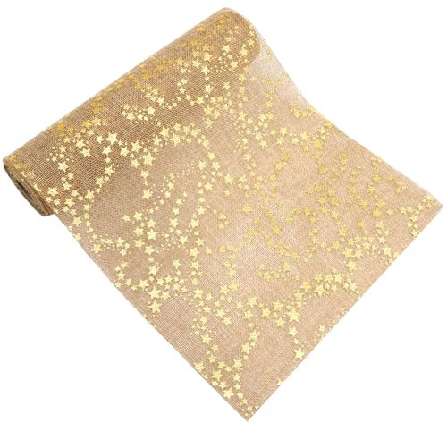 MorLuks Jute Tischläufer Sterne Gold, Weihnachtstischdecke Tischläufer Weihnachten, Winter Küche Esstisch Dekoration, edle Tischdeko für Weihnachten & Adventszeit, Verpackung für Geschenke 28CM x 5M