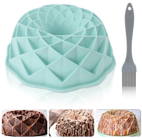 GOTDYBST Gugelhupf Backform, Silikon Backform Mit Pinsel, Kuchenform, Durchmesser 23cm, Gugelhupfform Geeignet Für Kuchen, Gelee, Gelatine, Brot (Morandi-Blau)
