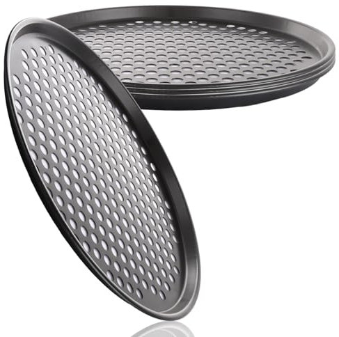 ASelected 4 Stück Pizzablech Rund Gelocht Antihaftbeschichtet Spülmaschinenfest für Ofen - Karbonstahl Pizzaofenblech für Backofen (31 CM)