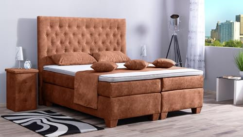 Boxspringbett Vila 240x220, DS-Terrakota, 7-Zohnen Taschenfederkernmatratze, Ergoflex - Inklusive Aufbau - Deutscher Hersteller
