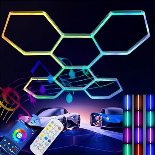 Lumiere Hexagone Garage Lampe De Plafond Hexagone Nid D Abeille Garage RGB,Hexagon LED Garage Light,éclairage Led Garage Atelier,lumière Led Cellulaire De Garage Pour Sous-sol Entrepôt ,RGB,6 grilles
