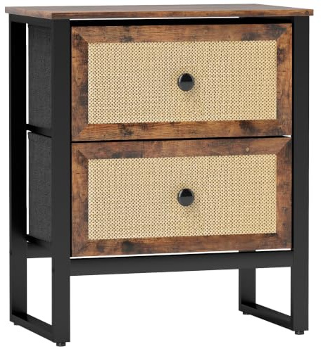 HOMCOM Nachttisch mit 2 Rattan-Schubladen, Stahlbeine, Rustikal Braun