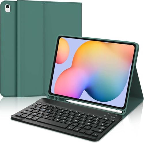 WINCHKING Hülle mit Tastatur Samsung Galaxy S6 Lite 10.4 (2024/2022/2020), Abnehmbare Kabellose QWERTZ Tastatur, QWERTZ Layout Tastatur (Dunkelgrün)