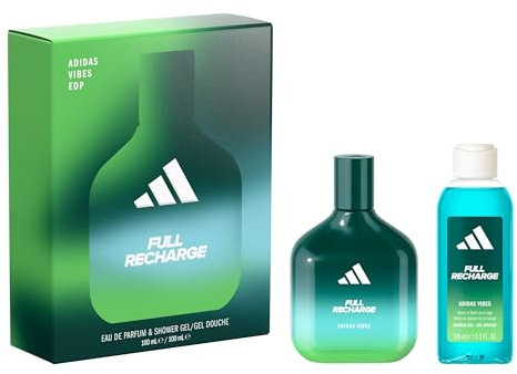 Le coffret adidas Vibes comprenant l'Eau de Parfum Full Recharge et le Gel Douche