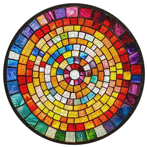 PICKFORU Stained Glass Puzzles for Adults 1000 Pieces, Colorful Gradient Mosaic Jigsaw Puzzle, Impossible Rainbow Puzzle as Wall Decor