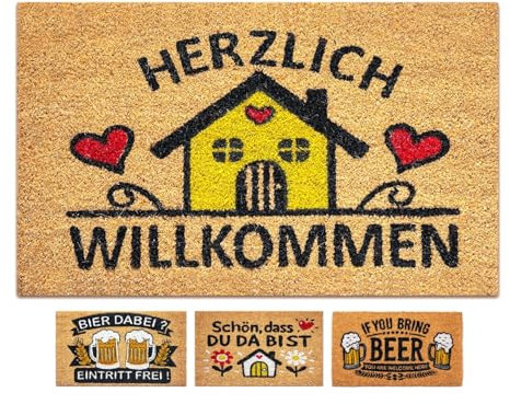 LUA VIKA Fußmatte Kokos Lustig - Herzlich Willkommen - 40x70 cm - Fussmatte Aussen und Innen - Fussmatten Haustür - Türmatte Außen - Fußmatten - Kokosmatte Fußmatte