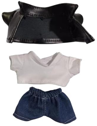 Colcolo 3-teiliges Modepuppen-Kostümzubehör aus Lederjacke und T-Shirt-Hose, Miniatur-Kleidungs-Outfits für 15–17 cm große Jungenpuppen