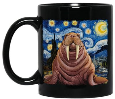 KRIXIAVIKA Van Gogh Style Starry Night Walrus Coffee Mug, Gift For Men, Women