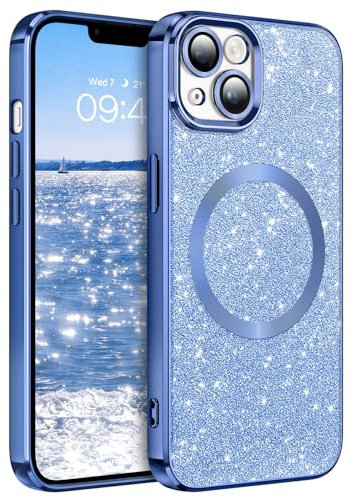 GaoBao für iPhone 13 Hülle Glitzer, Handyhülle für MagSafe, Keine Vergilbung, Kratzfeste, Dünn Weiches TPU Stoßfeste Ganzkörperschutz für iPhone 13 6.1, Blau