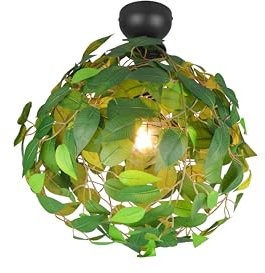 lightling Deckenlampe Lea, Schirm aus Kunststoffblättern in Grün, Deckenmontage, exkl. 1 x E27 max. 28W, Höhe 58 cm, Ø 38 cm