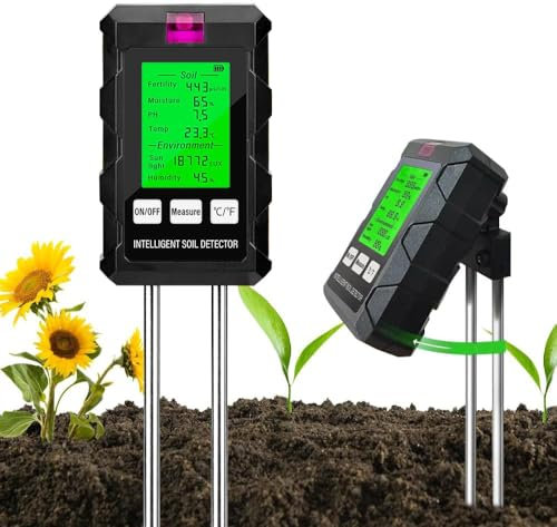 tronisky Tester per suolo 6 in 1 - Tester multifunzione per pH, fertilità, temperatura, luce, suolo, umidità ambiente con schermo HD, per giardino e piante in vaso