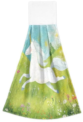 KLL Einhörner Green Meadow Hängeschlaufe Handtuch, dekoratives Tuch (prop2) (prop3) für 2er Set