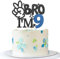 Bro I'm 9 Cake Topper - Boy 9th Birthday Cake Supplies - Nine Years Old - Big Brother 9th Birthday Party Decoration - Black Blue Glitter