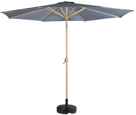 GardenKraft 11389 2.7m Outdoor Garden Parasol/Tilt & Crank Mechanism/Steel Pole with Wooden Effect / UV30 Protection/Durable Polyester Material/Charcoal Black Colour