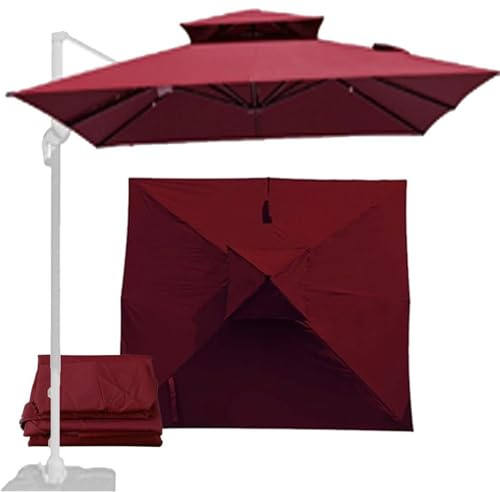 Ersatzbezug für Terrassenschirm, 3 x 3 m-2.5 x 2.5 m ,quadratisch,Rechteckiges Ersatzbezug Für Marktschirm, 2 Etagen, obere Abdeckung für Marktschirm,UV-beständig (Rotwein,2.5×2.5M(8.2ft×8.2))