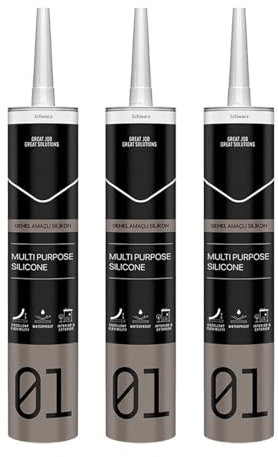 Silikon Bad Dichtmasse - Professionelles Sanitärsilikon, Wasserdicht, Schimmelresistent, Ideal zum Abdichten & Verfugen im Bad, Küche & Sanitärbereich, Vielseitig einsetzbar, 280g Schwarz 3St