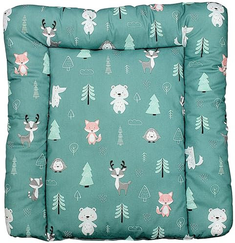 TupTam Baby Wickeltischauflage mit Baumwollbezug Gemustert, Farbe: Wald/Fuchs/Reh/Igel/Bärchen/Grün, Größe: 70 x 70 cm