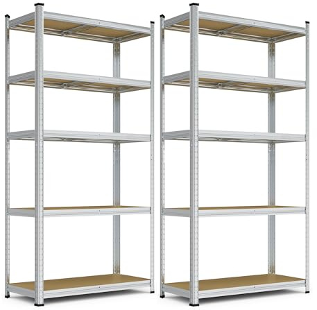 VonHaus Garage Shelving Units - Pack of 2 Heavy Duty Racking for Home, Office, Shed and Garage Storage - 5-Tier Shelving Units for Storage, 175kg Capacity Per Shelf - 1.8m Racking