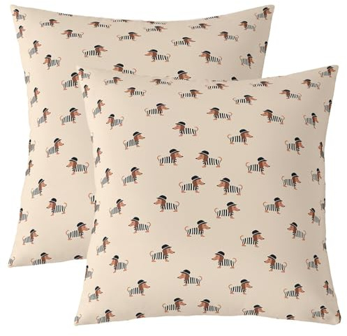 Homemissing Kinder Wursthund Kissenbezüge 40x40cm Junge Kawaii Welpen 2er Set Kissenbezüge Cute Dachshund Kissenbezug Hund Motiv Druck Sofakissen Couchkissen
