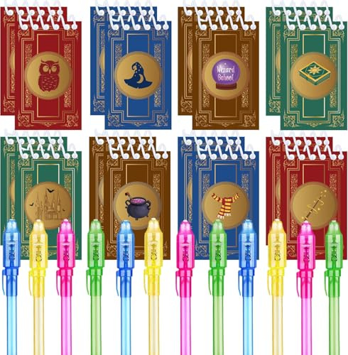 Junyaoii 24 Stück Magischer Zauberer Partei begünstigt, 12 uv Stift und 12 Magischer Schulparty Partei Mini Notizbücher, Kindergeburtstag Gastgeschenke, Adventskalender & Kleine Kinder Geschenke