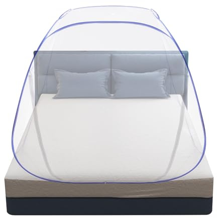Mqwdxzfes Blauer Moskitonetz, Moskitonetz Bett Reise mit Vollverschluss & Sturzschutz Netz, Klappbarer Betthimmel Familien-Moskitonetzbett Camping Mosquito für Reise und Zuhause (1.8m)