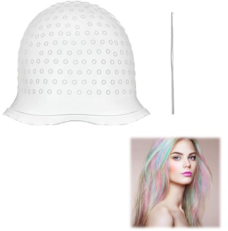 Silicone Highlighting Hair Cap, Reusable Highlight Hat with Hook, Hairdressing Dyeing Staining Tools Kit