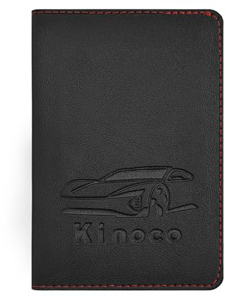 Zeeorymn Pochette Carte Grise,Accessoire Voiture Interieur,Porte Carte de Permis (4 Emplacements) - en Cuir Synthétique Noir avec Broderie Rouge - Étui PVC Inclus