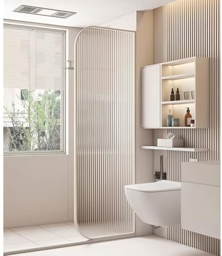 Wet Room Shower Screen Panel,Glass Walk in Shower Enclosure, Living Room Single Panel Door for Home Office, Easy Clean Glass(White-c,50X170 CM)