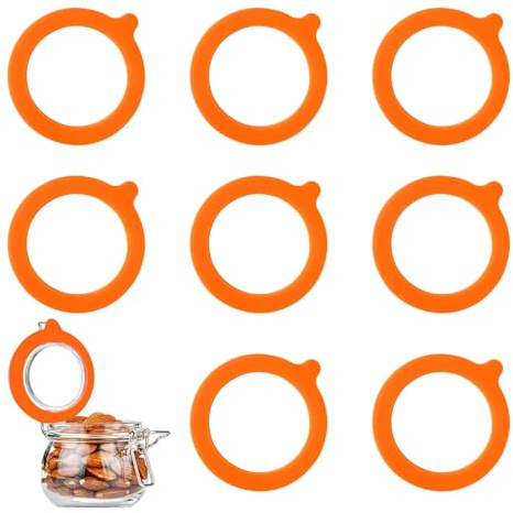 NZVQH 8 Stück Silikon Dichtringe für Einmachgläser, Orange Ersatzdichtungen für Bügelgläser, Luftdichte Gummiringe für Küche und Vorratsdosen